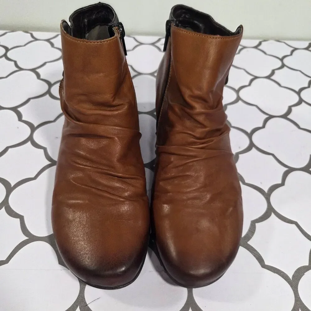 Remonte By Rieker Size 39 Womens Ruched Brown Leather Zip Up Ankle Boots Booties